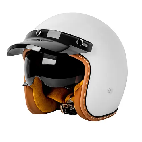 Imagen 2 del producto Casco de cara abierta para motocicleta para hombres y mujeres, visera de doble lente, protector facial, casco Retro 3/4 ligero para Scooter y bicicleta