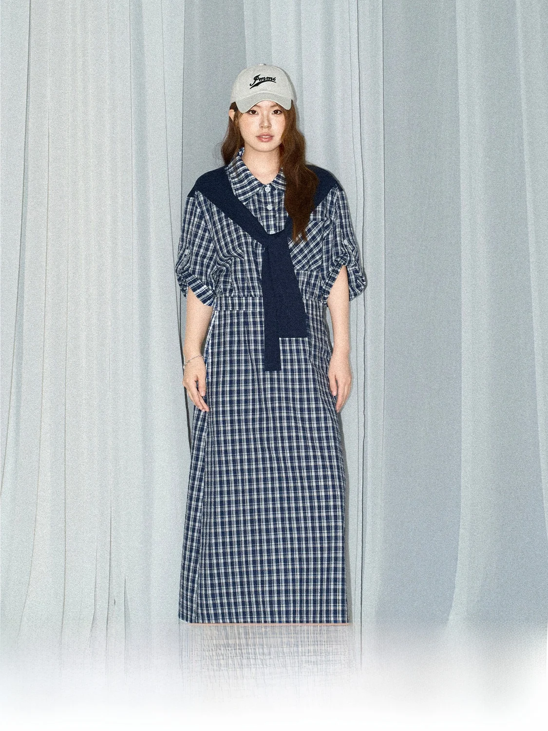 

JINGU Color Blo Plaid Long ort Dr oulder Wrap Casual Sle A-Line Hanfu Women's Clothing Collar ort Sve