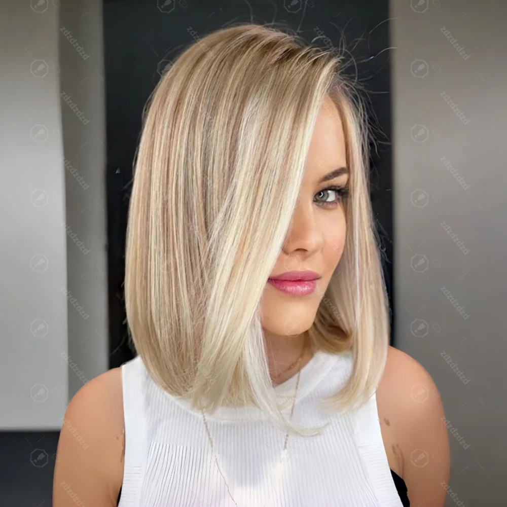 14inch Soft Glueless Highlight Blond Straight Hair Wig 150 Density 13x4 Lace Front with Baby Hair Pre-Plucked 100% Human Hair