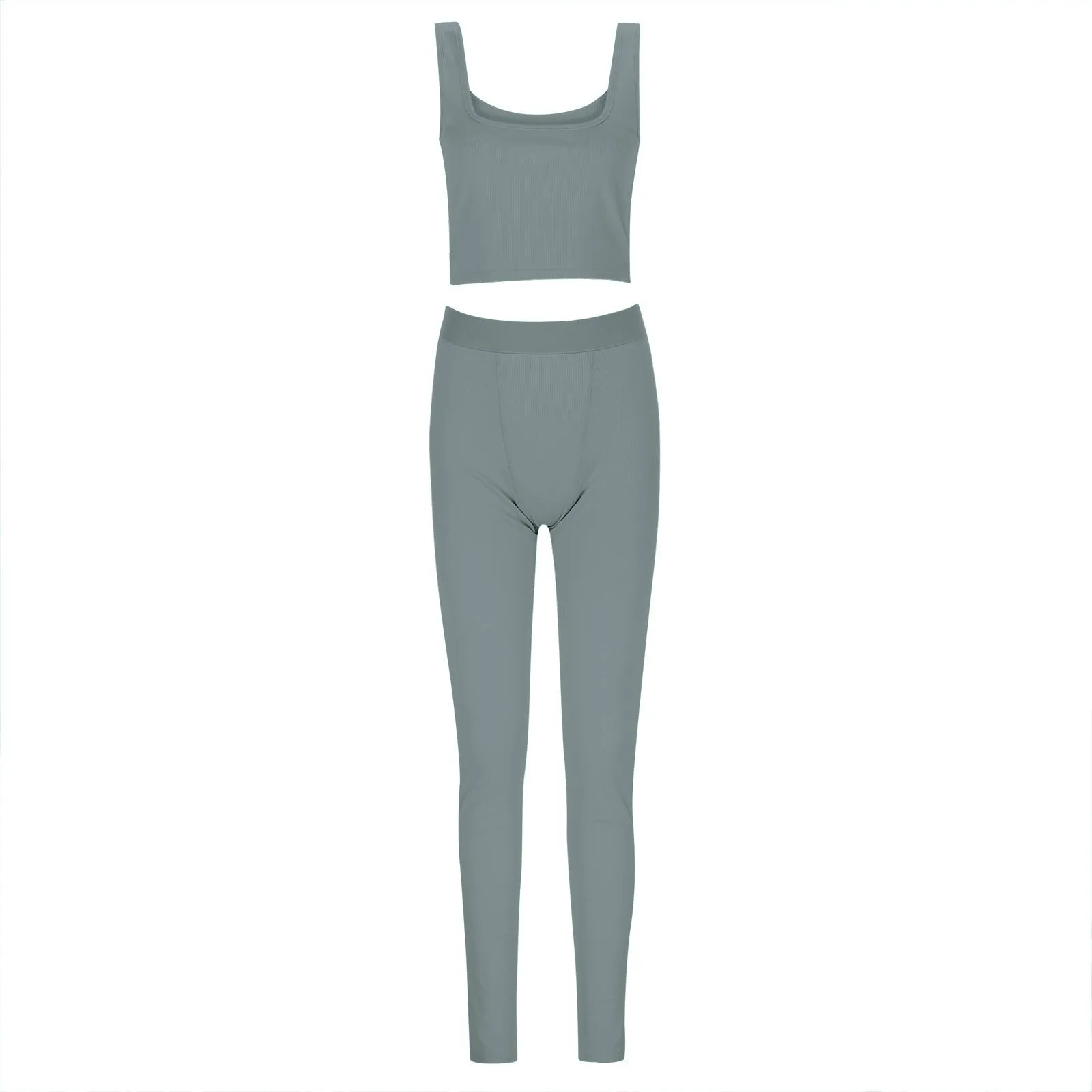 Conjunto de pantalón largo de entrenamiento informal para mujer, Top corto acanalado sin mangas, Leggings deportivos de cintura alta, conjunto de 2 piezas