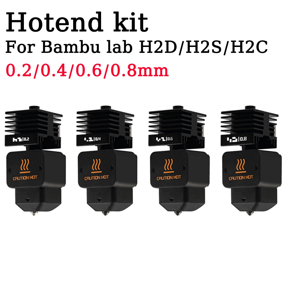 

for H2D/H2S/H2C Standard Hotend for Bambu Lab Hot End with 0.2/0.4/0.6/0.8mm Hardened Steel Noozle For Bambulab H2D Kits