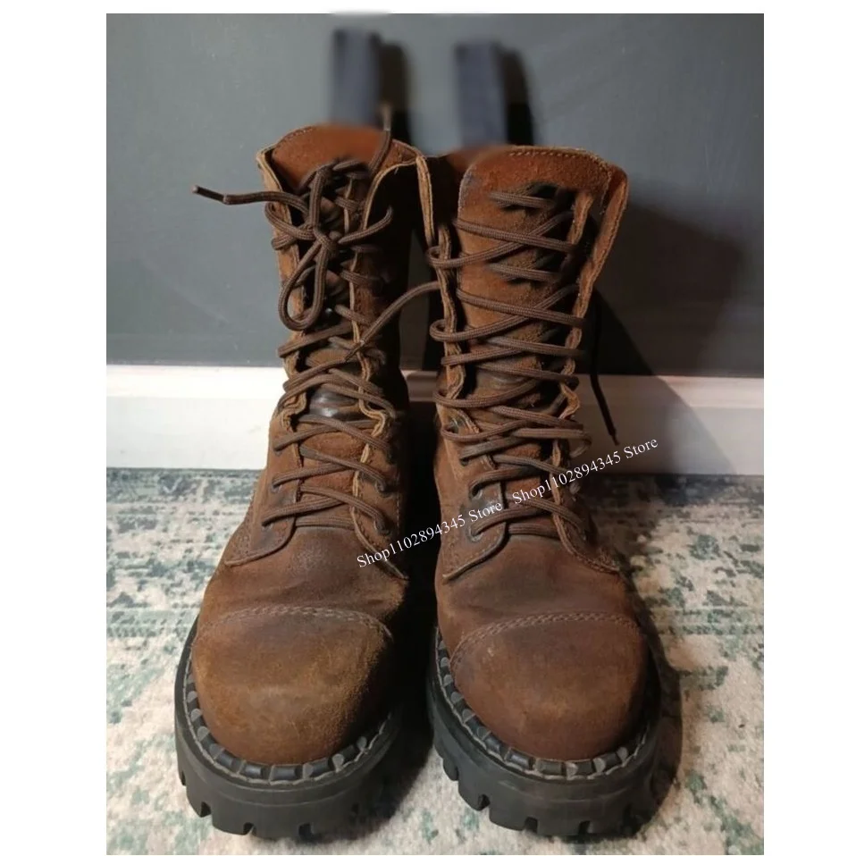 

Brown Mid Calf Lace Up Men Shoes Men's Dress Shoes Shallow Boots High Quality Party Shoes Fashion Big Size 47 Zapatillas Mujer