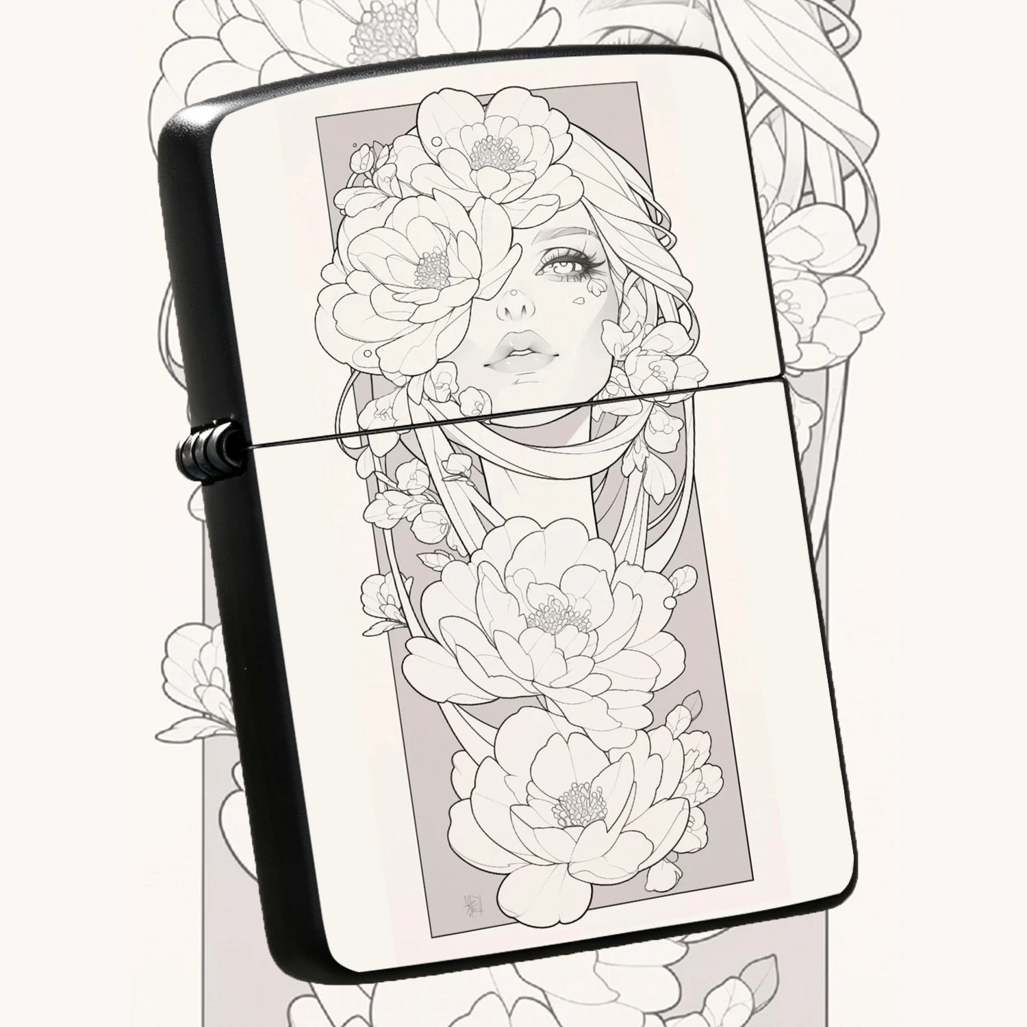 Vintage Line Art Floral Maiden, Creative Art Line Drawing Portrait Floral Printed Portable , Unique Trendy Gift For Best Friends And Boyfriend, Exquisite High Quality Practical Igniter For Daily Use A Fun And Humorous Lighter