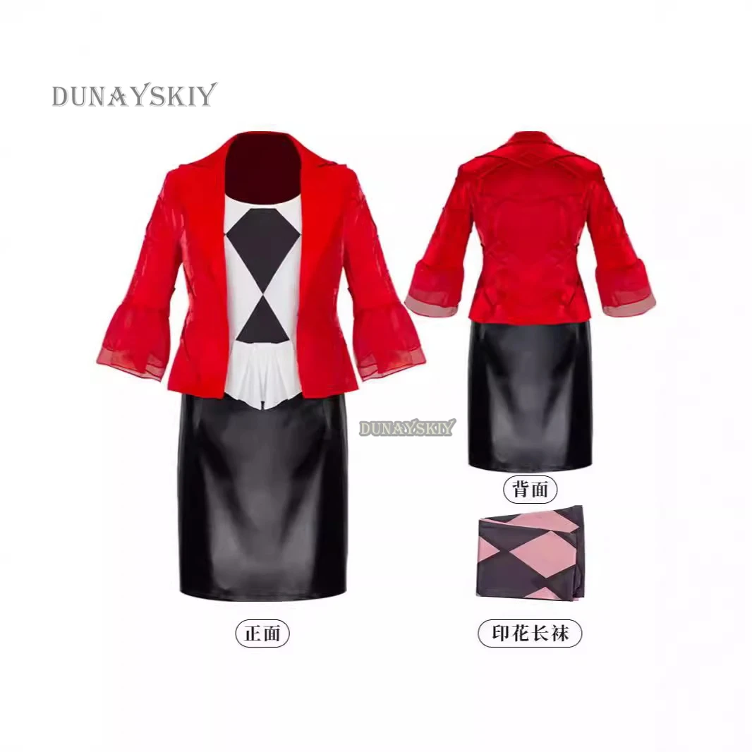 Female Clown Cosplay Film Gaga Cosplay Anime Costume Uniform Haley Clown Red Coat Skirts Suit Halloween Horror Clothing