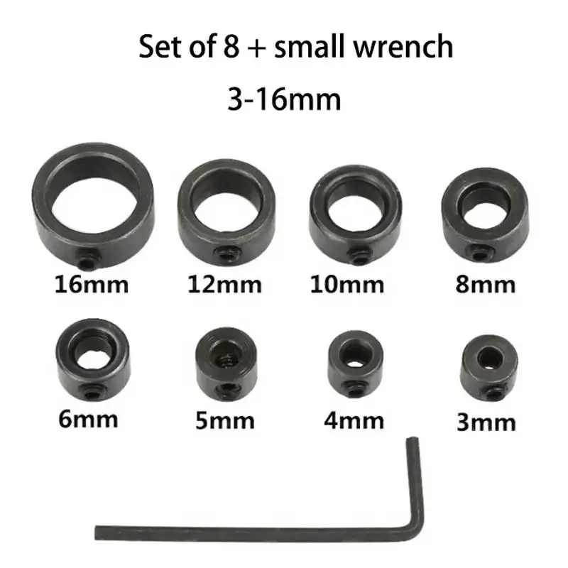 Drill Depth Stop Bit Collar Set Adjustable Positioner Limit Ring Allen Wrench Tighten The Stopper Set-Screws Woodworking Tool