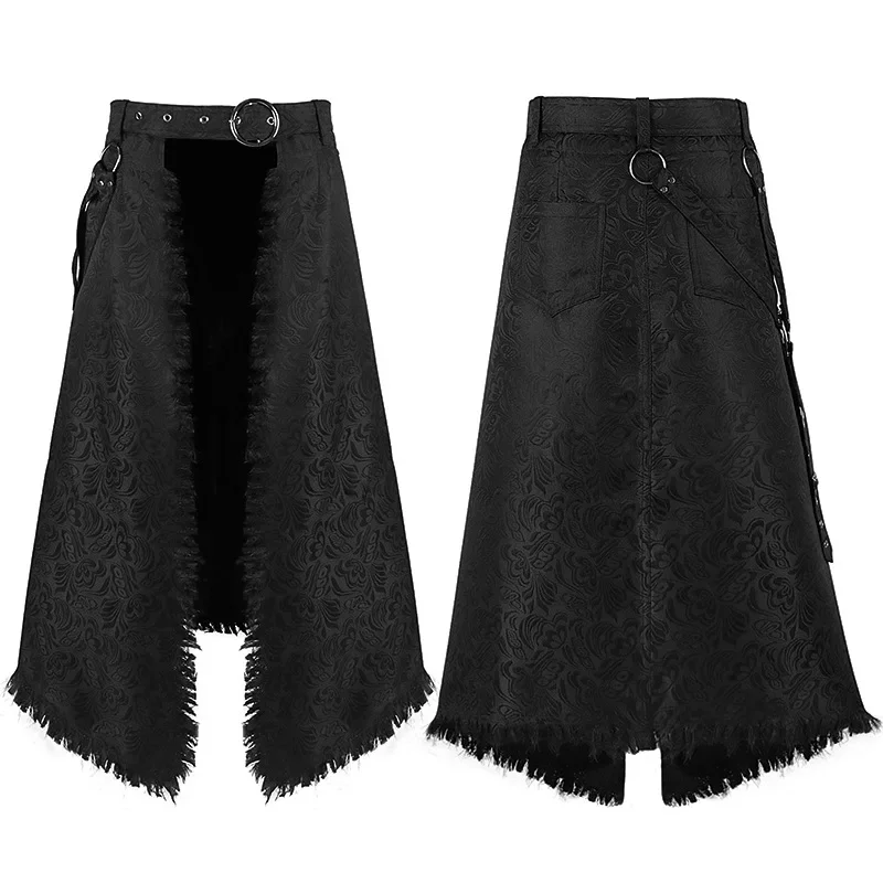 

2026 Men Gothic Pleated Skirt Medieval Black Roman Warrior Cosplay Pu Leather Metal Chian Irregular Skirt Punk Halloween Costume