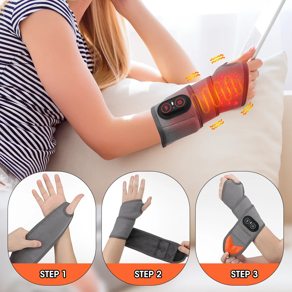 Electric Compress Hot Wrist Wrap 36/48 LEDs 3 Modes 660nm 850nm Infrared Wearable Joint Support Portable Hand Relaxation Brace