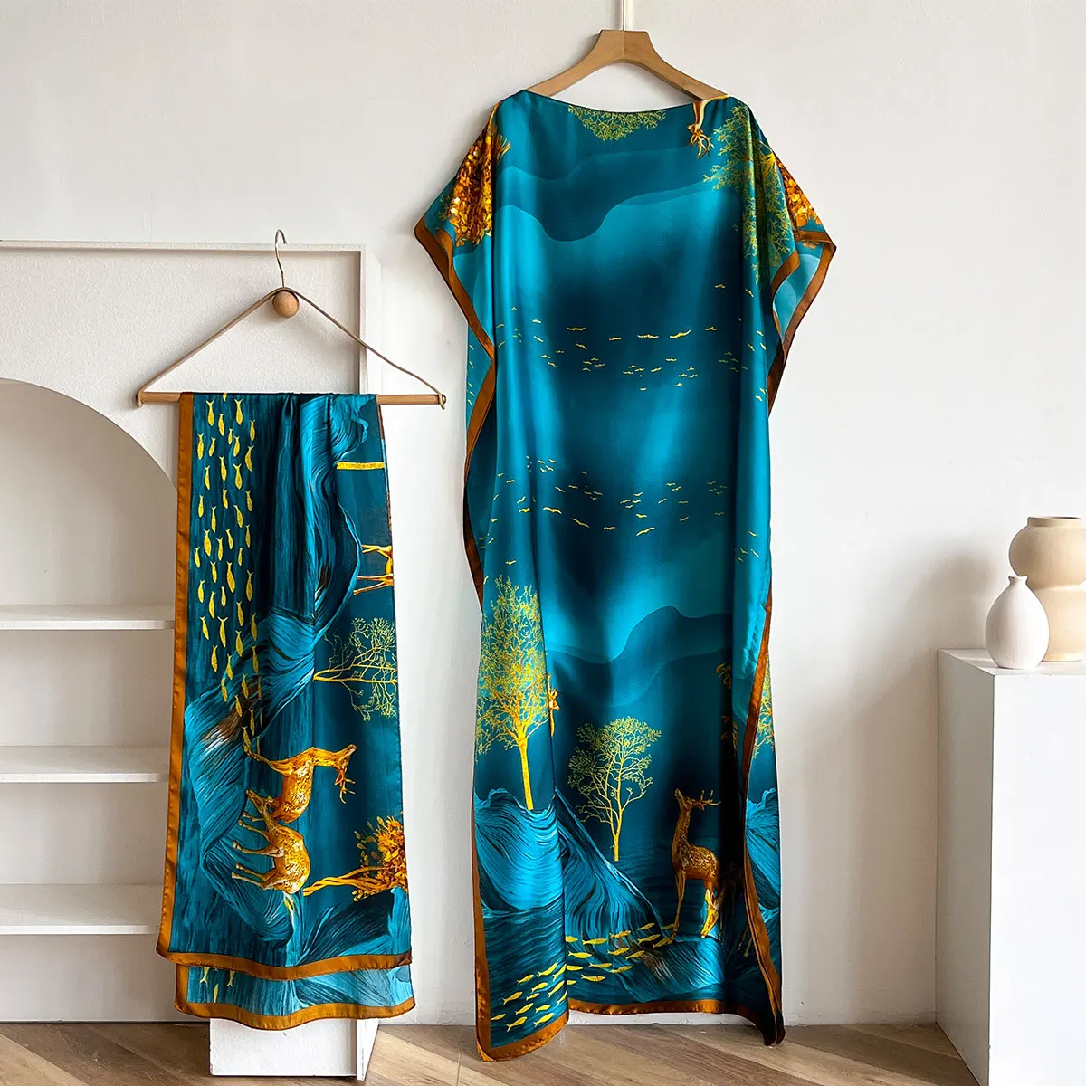 Women's Long Shawl Dubai Fashion MUMU Design Silk Soft Summer Beach Party Dress Accessory Loose Fit African Abaya MOOMOO view 2