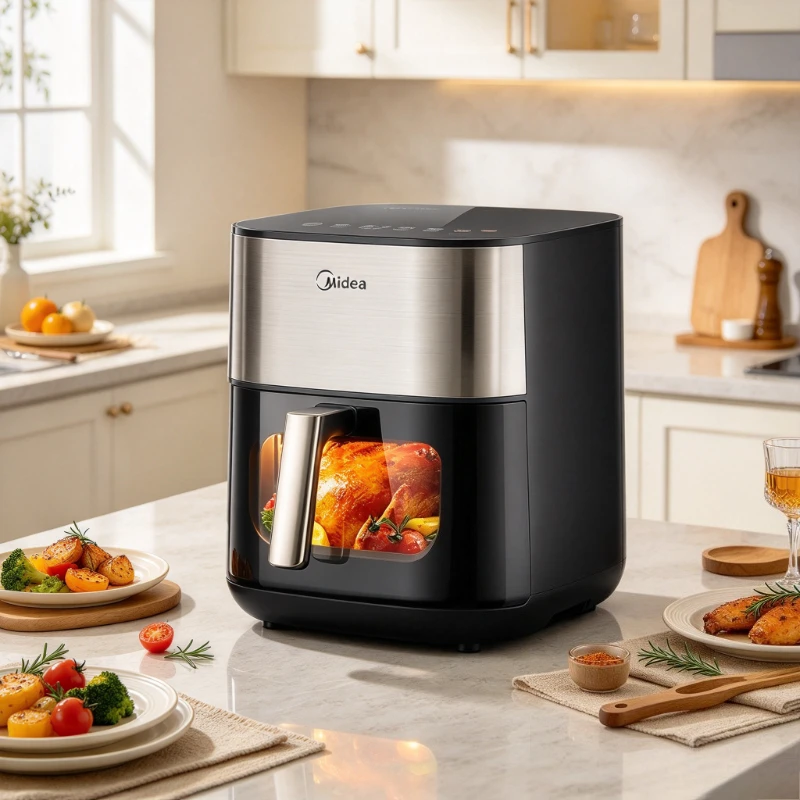 Air Fryer Oven, 2000W Countertop Air Fryer with Dual Heating Elements, Viewing Window, Metal Cavity and Removable Grease Filter