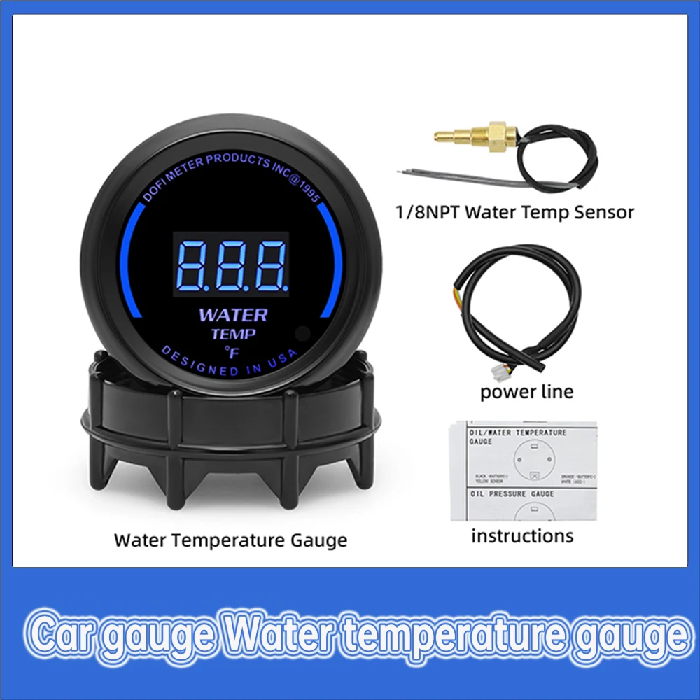 مقياس درجة حرارة الماء 52 مم مع مستشعر درجة حرارة الماء وإضاءة خلفية زرقاء لسيارة سباق البنزين 12 فولت #3