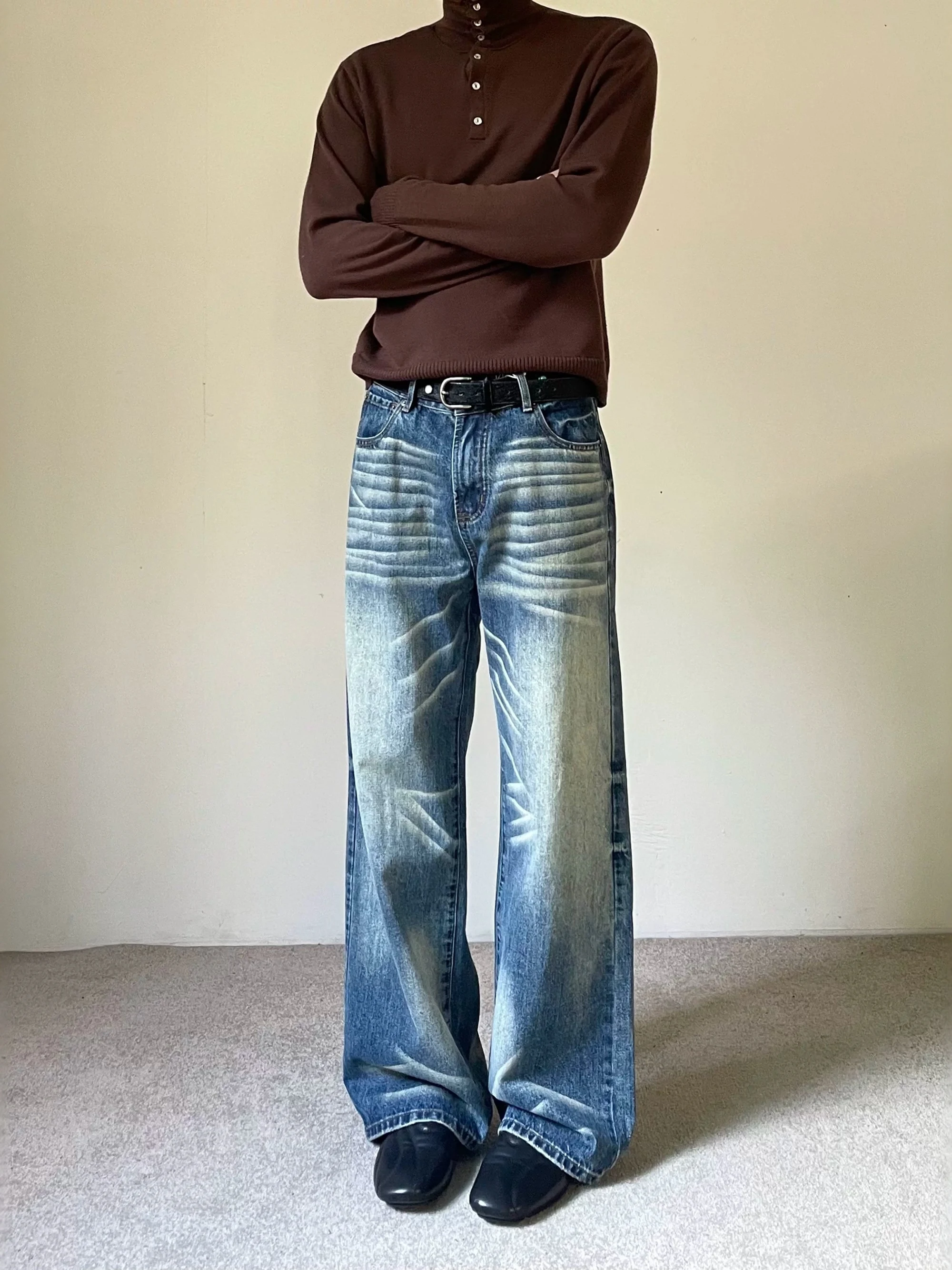 Jeans Americanos Lavados de Perna Reta para Homens e Mulheres, Calças Longas Casuais de Algodão e Poliéster com Fibra Reciclada