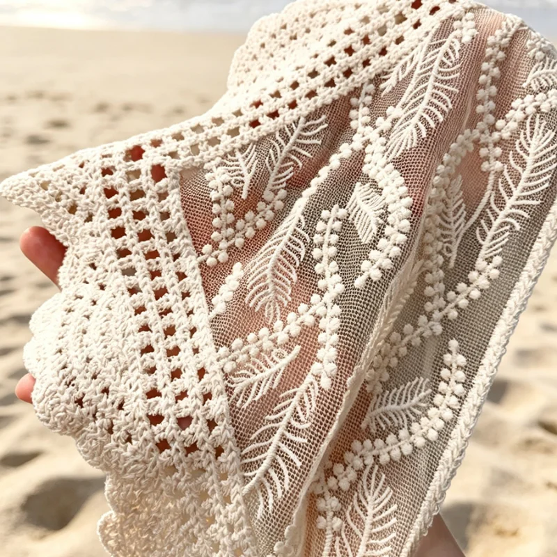 Korean Style Handmade Crochet Triangle Headscarf Strawberry Cherry Embroidery Tie Up Headband Hollow Out Knit Scarf for Women