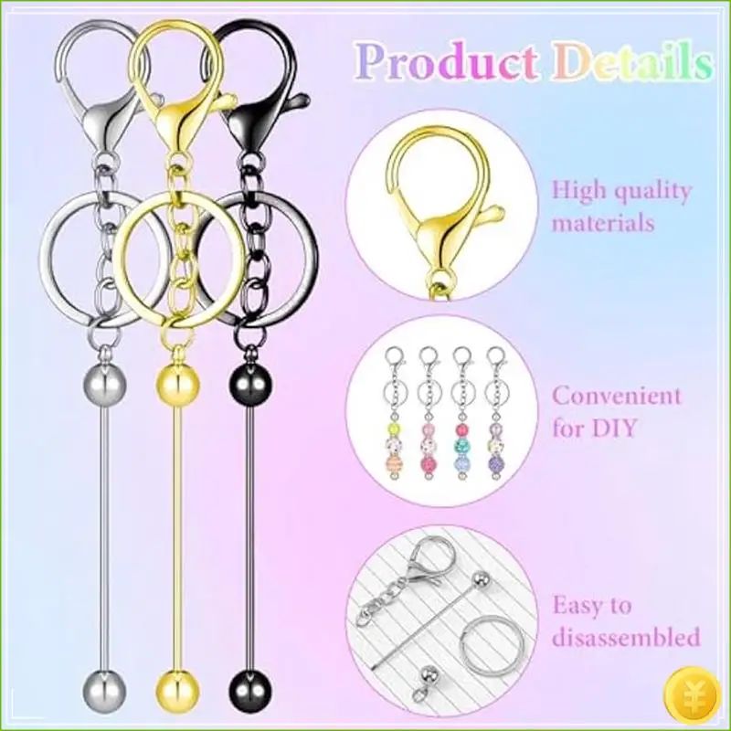 63 Pcs Beadable Keychain Bars Resealable Set Keychain Making Supplies Kit For DIY Pendant Craft Jewelry