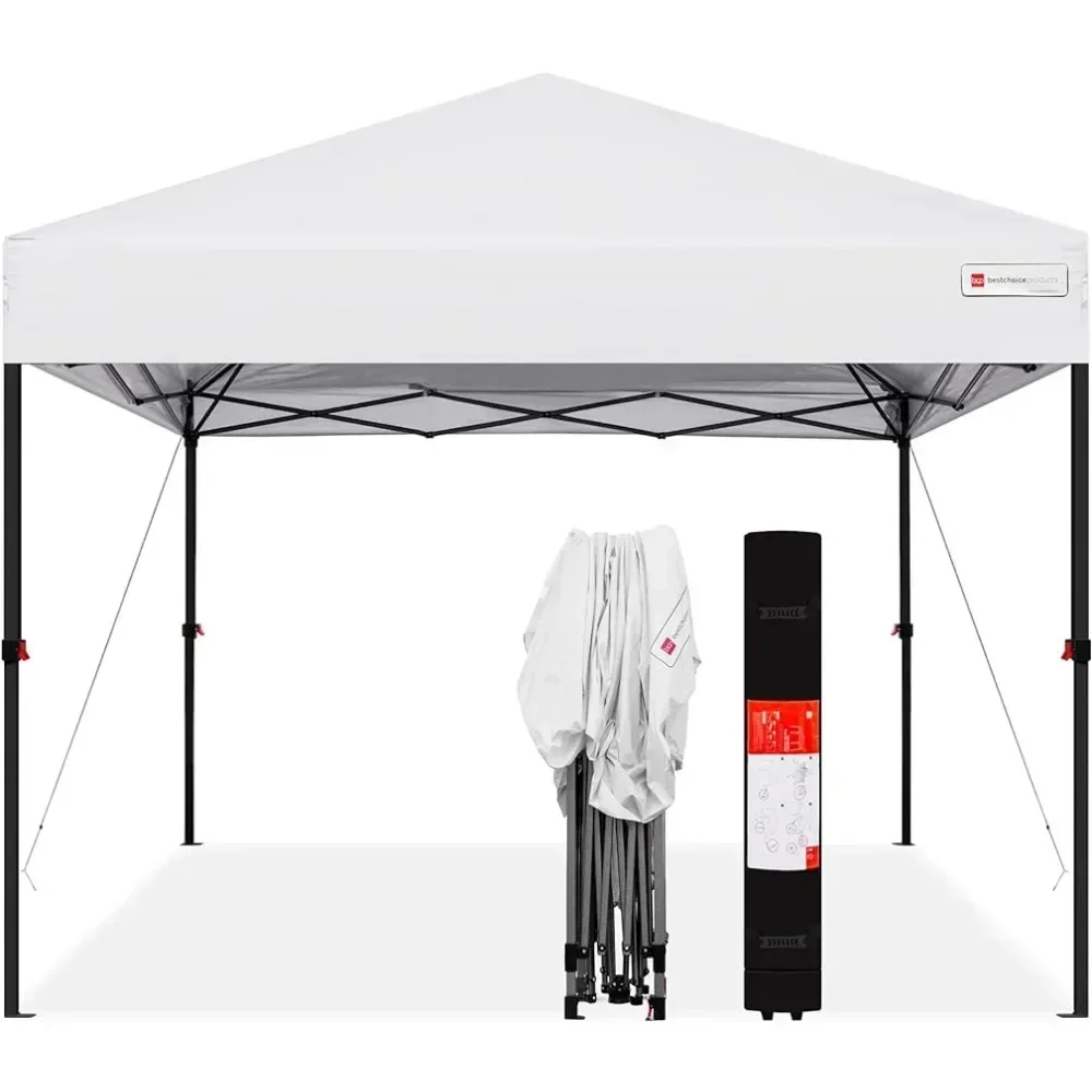 Gazebo 10x10ft 1Person Setup Pop Up Tent Instant Portable Shelter W/ 1-Button Push, White Canopy