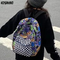 Cartoon Personality Print Women's Bags Trendy Plaid Harajuku High-capacity Schoolbags Y2k Streetwear College Students Backpacks