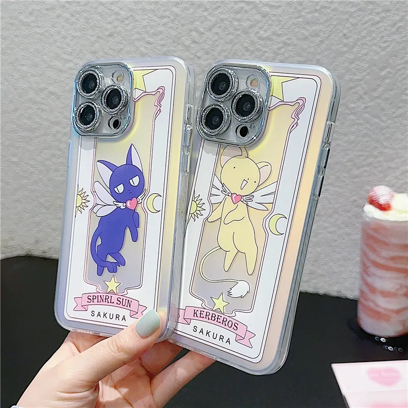 Cute Card Captor Sakura CERBERUS Phone Case for iPhone 15 14 13 12 11 Pro Max 15pro 14pro Kereros Spinrl sun Laser Cover Funda