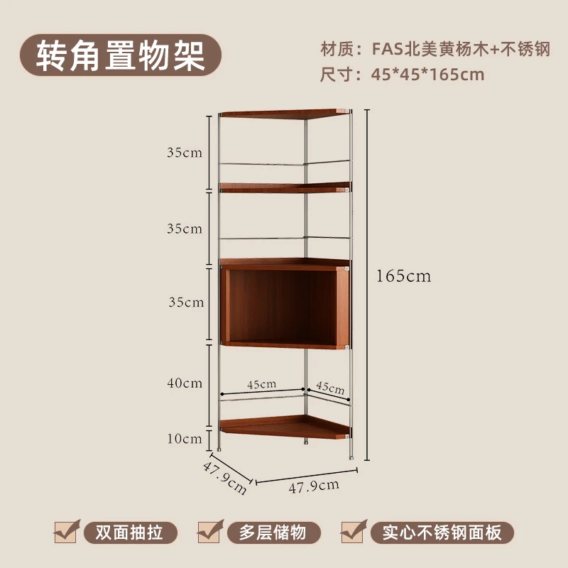 

Solid wood medieval corner cabinet Metal floor rack cabinet Small apartment bookcase Triangular display