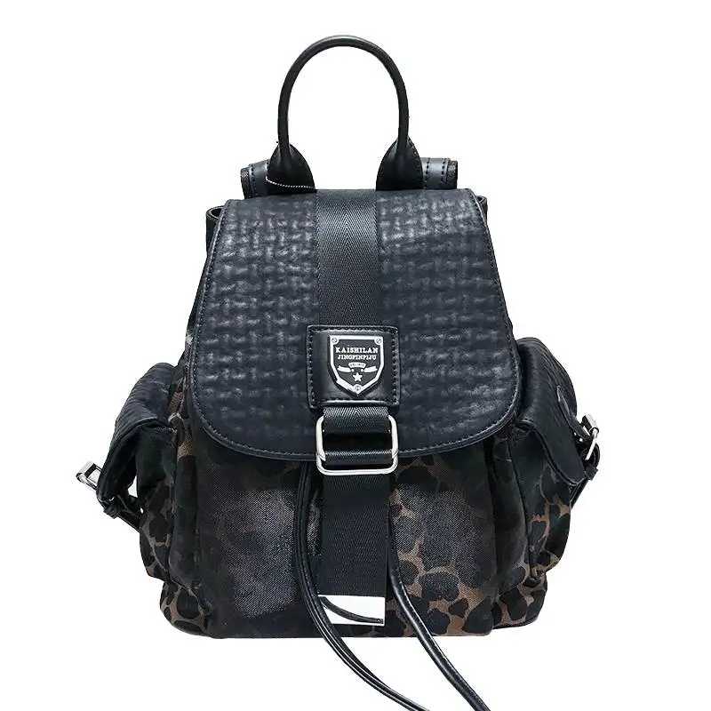 Imagem -06 - Mochila Oxford Feminina de Alta Capacidade Mochila de Viagem com Cordão Bolsa Escolar Estilo Acadêmico Nova Tendência Moda Leopardo