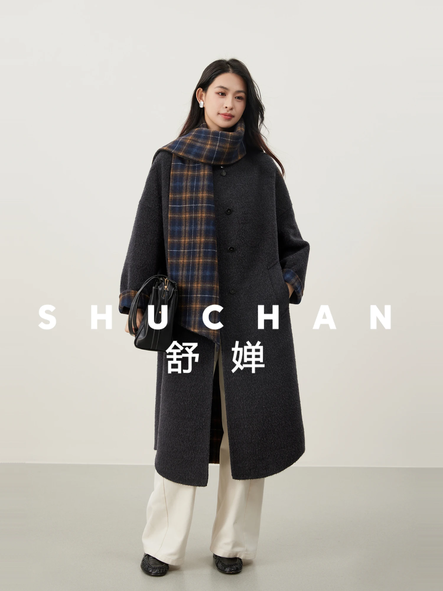 

British Minimalist, Ouble-side Wool Alpaca, with Scarf, Long Iagonal Bag, Coat, Women's Casacas Para Mujer Invierno 2025