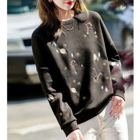 เสื้อฮู้ดดี้สไตล์ยุโรปแบบสั้นและหรูหราสำหรับนักศึกษาหญิง รุ่นเกาหลี ทรงหลวม