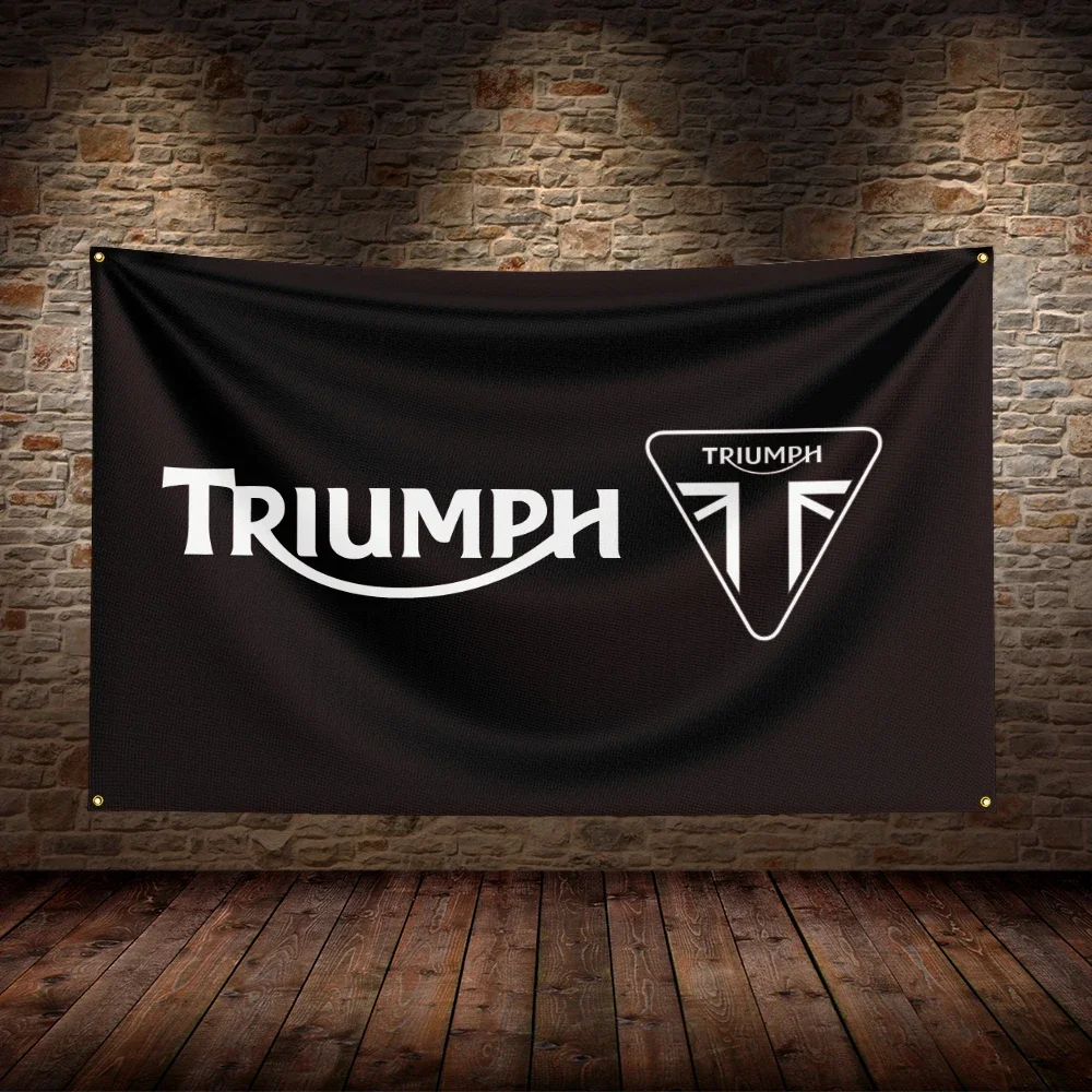 3x5 FT Retro T-Triumph Motorcycles Flag Polyester Printed Motorcycle Flags for Room Garage Decor