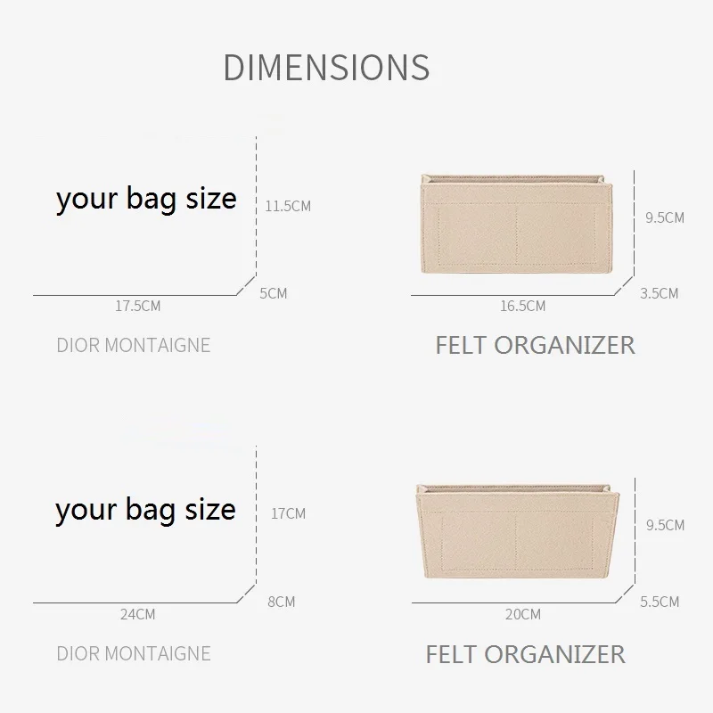 Per 30 MONTAIGNE feltro inserto borsa organizzatore trucco borsa fodera viaggio borsa interna portatile Base cosmetica Shaper