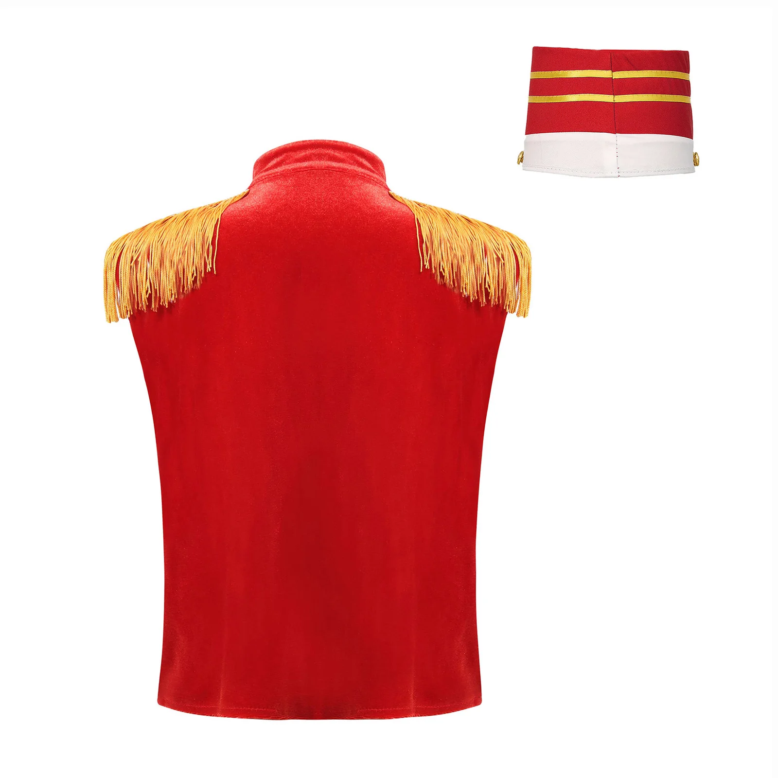 Children Halloween Orchestra Circus Performance Costume Honor Guard Drum Band Parade Uniform Fringe Vest Top with Drummer Cap