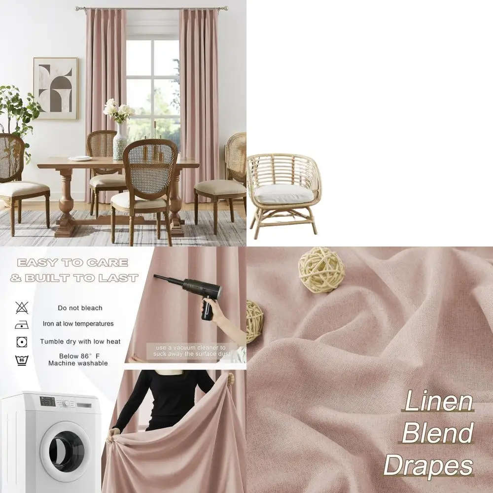 

Пыльно-розовые длинные шторы блэкаут 90 дюймов с плиссировкой цвета розовой пудры для девичьих комнат, 40x90, 2 панели, с креплением на петлях