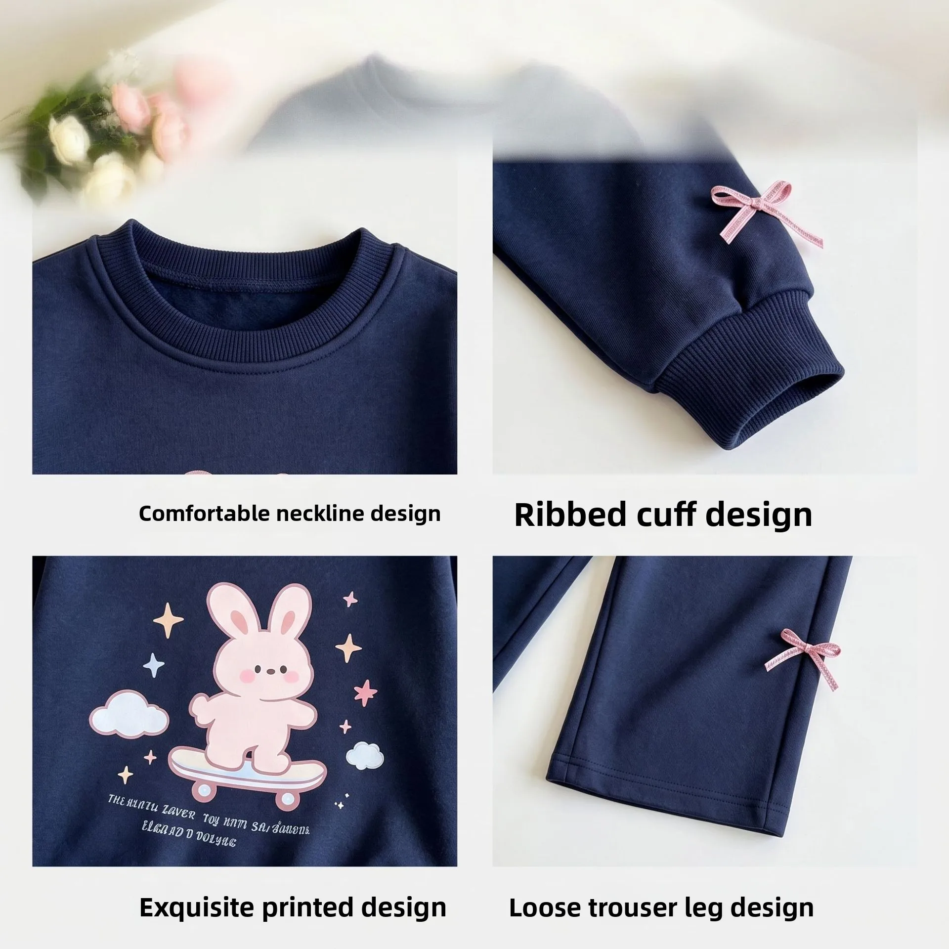 2026 Neues Baby-Mädchen Frühlings- und Herbst-Set Neues Kinder-Freizeitset mit Langarm-Cartoon-Hoodie und Hose Zweiteiliges Set 100-140 – Detail 4