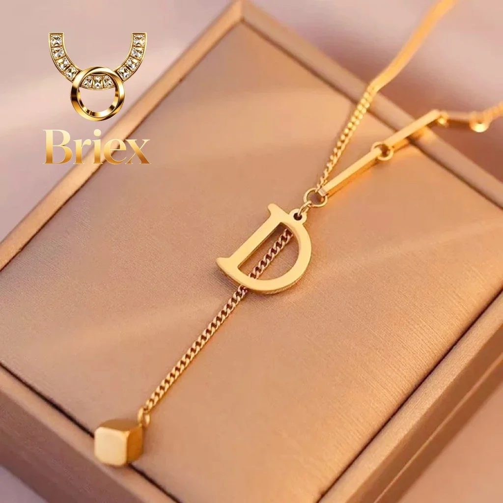 

Briex Jewelry Luxury 24K 9999 Pure Gold real gold D Letter Women Necklace Geometric Square Pendant Clavicle Chain