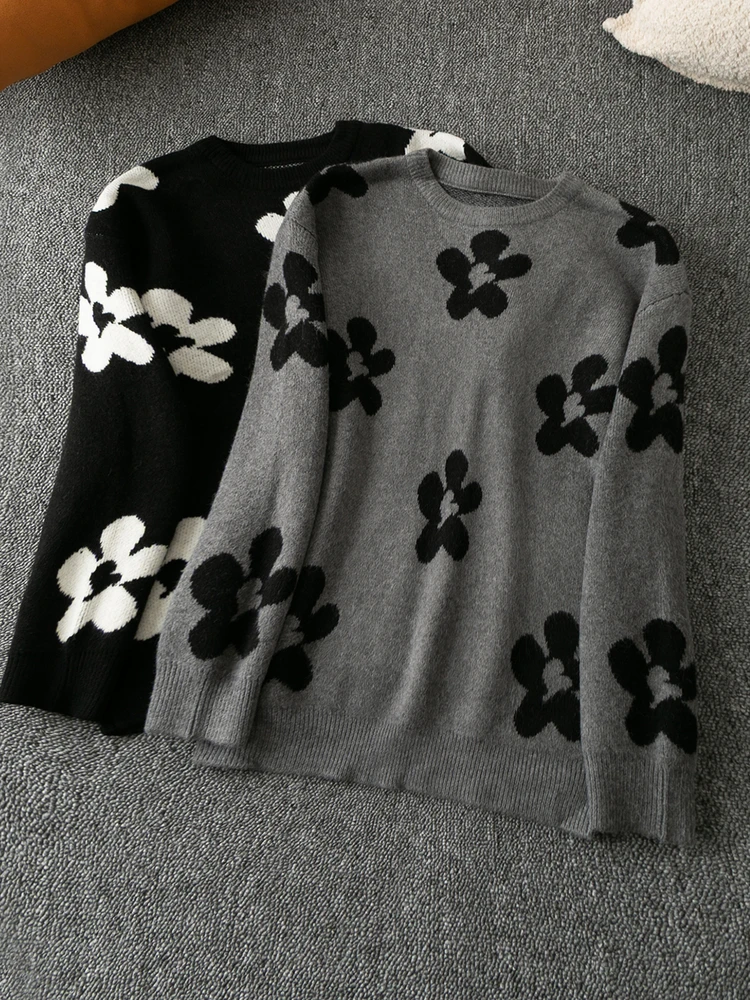 

Повседневный комфортный вязаный свитер с круглым вырезом и длинными рукавами, весна-осень, корейский стиль, модный, универсальный, женский, из полиэстера