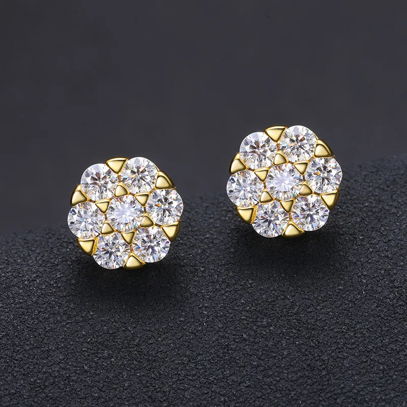 

1 Pair Moissanite S925 Sterling Silver Round Stud Earring for Men Women Hip Hop Earrings Bling Ice Out Rapper Jewelry