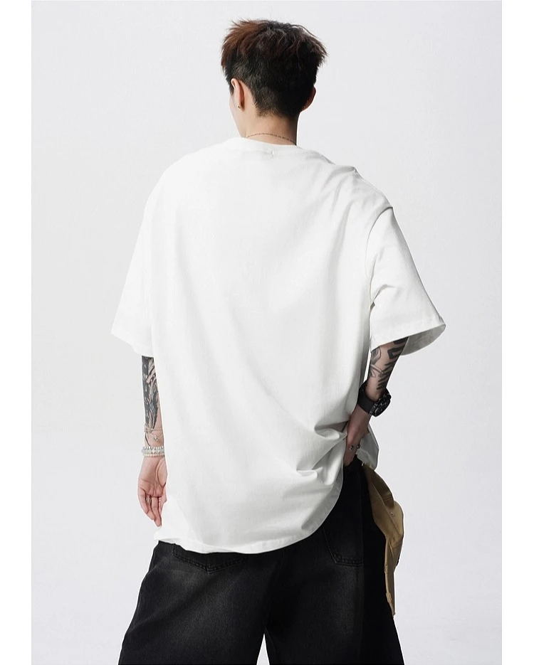 Summer New American Retro Style Printed Men's Round Neck Black Short Sleeve T-Shirt Loose Versatile Casual White T-Shirt