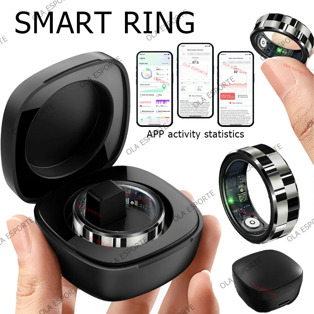 

R09 Smart Ring Men Women with Charging Case,Heart Rate Blood Oxygen,Blood Pressure Monitor,5ATM Waterproof For Android iOS Rings