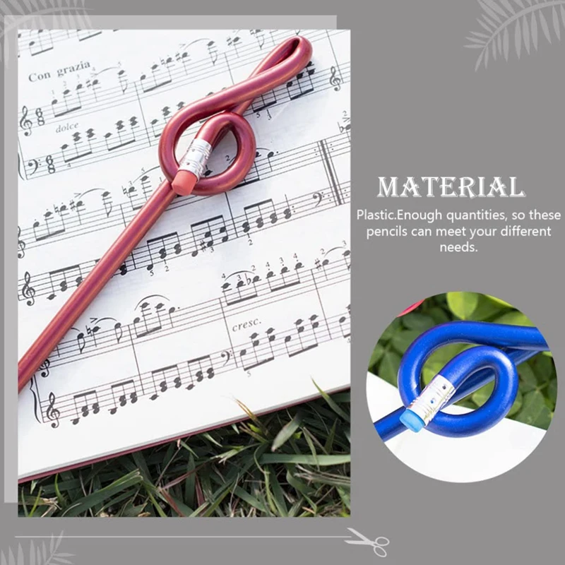 Lápices de notas musicales para estudiantes, lápices de notas musicales con goma de borrar, lápices de música coloridos, lápiz doblado de agudos de madera