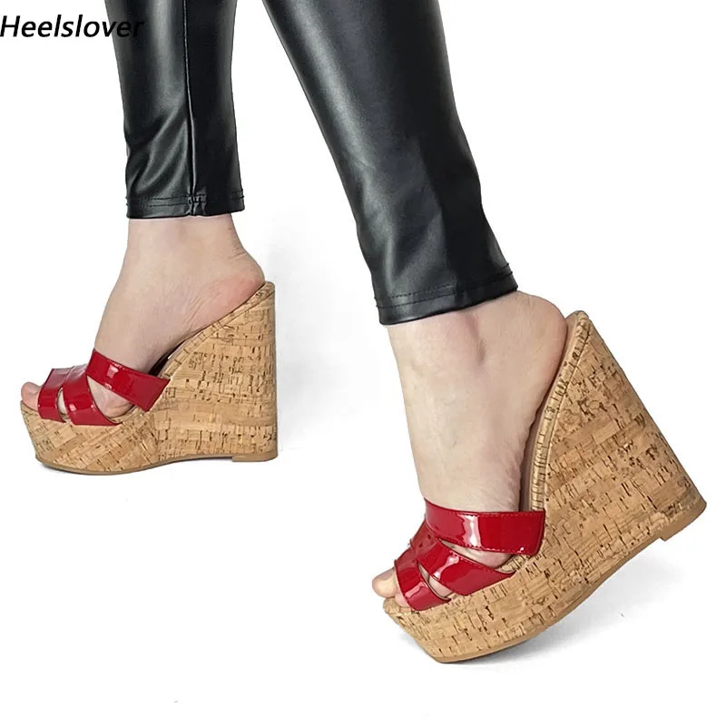 

Ahhlsion Real Picture Women Mules Sandals Comfort Wedges Heels Round Toe Pretty Red Party Shoes Ladies US Plus Size 5-20