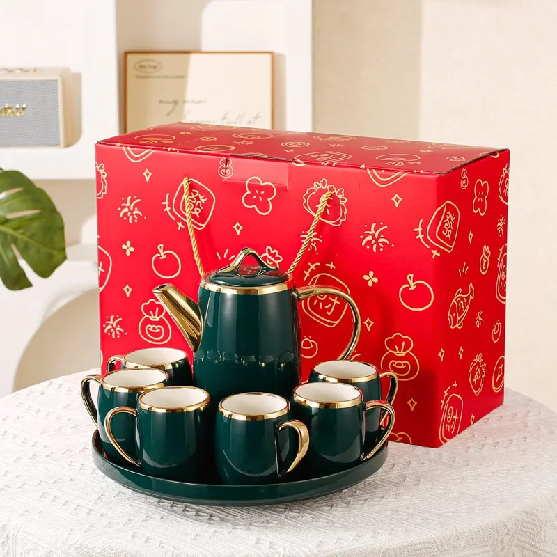 

Luxury European-Style Ceramic Teapot Teacups And Household Cup Set High-End Living Room Light