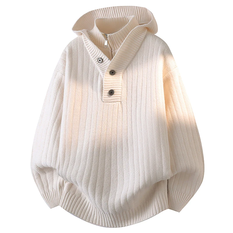 

2026 autumn and winter new men's hooded knitted sweater fashion stitching design thickened warm knitted sweater base shirt