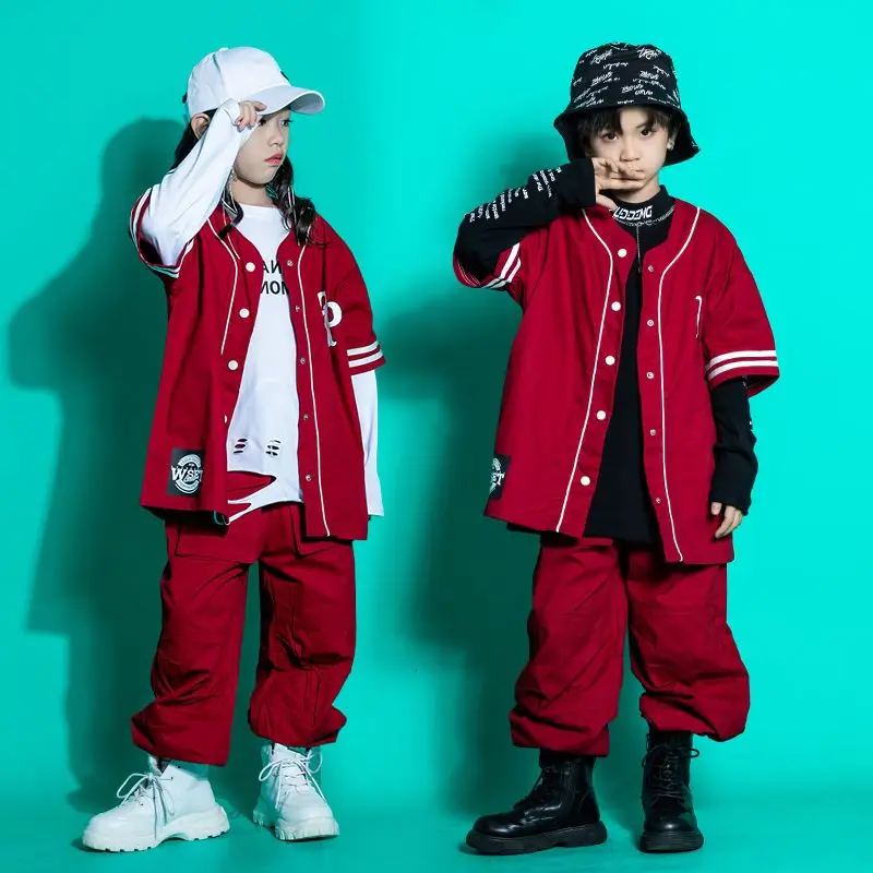 Boys Girls Hip Hop Dance Stage Costumes for Competition Ballroom Show Kid Street Dance Hiphop Jazz outfits Short sleeves Clothes