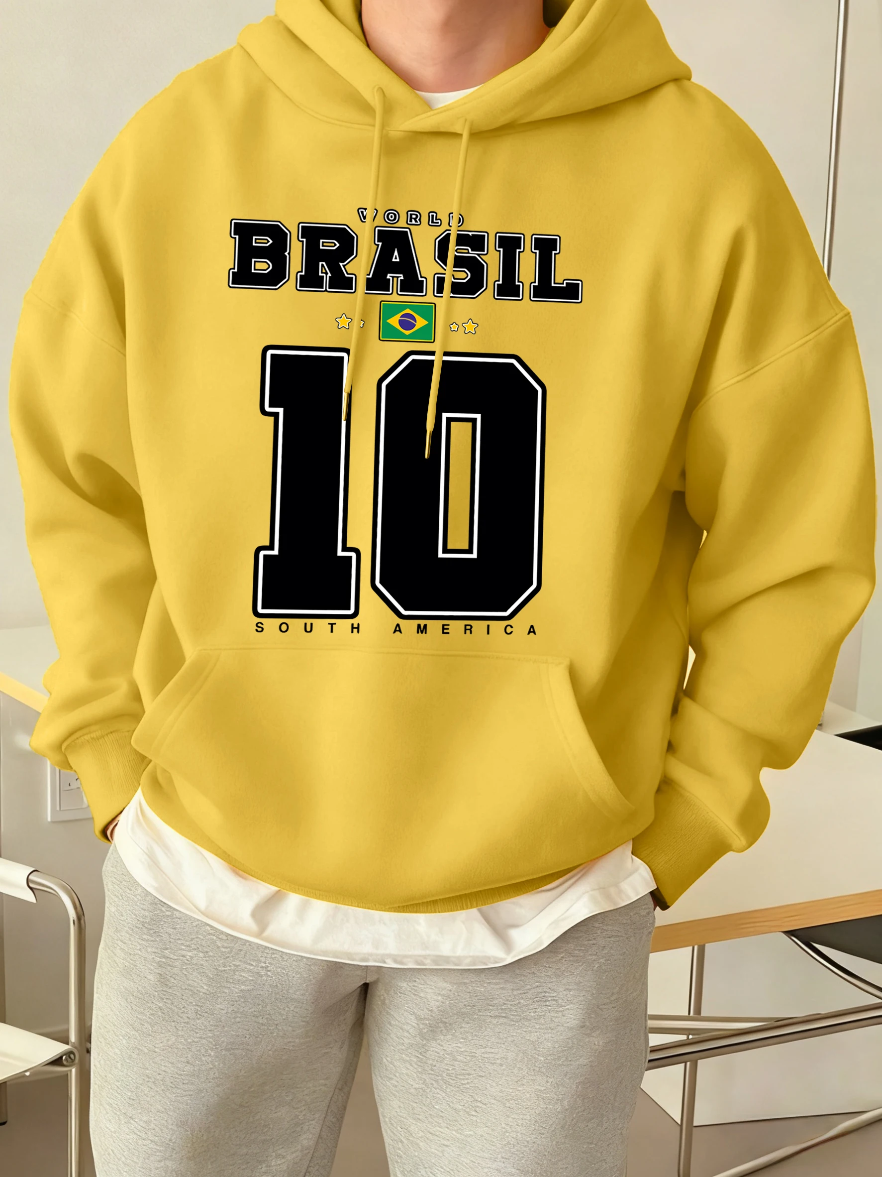 العالم البرازيل أمريكا الجنوبية الطباعة الرجال هوديي خمر الخريف الشارع الشهير مريحة الرياضة بلوزات الصوف جيب الملابس