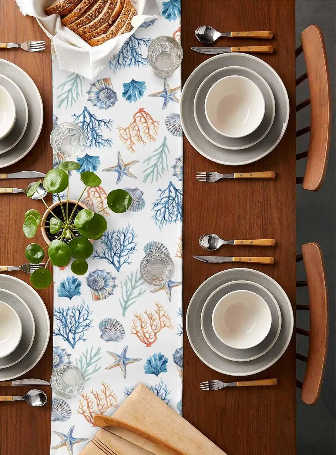 Ocean Starfish Conch Shell Linen Table Runner Dresser Scarves Decor Farmhouse Kitchen Dining Table Runner Holiday Party Decor