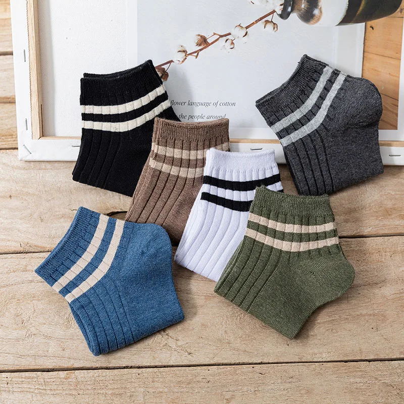 10 Pair Striped Cotton Men\'s Ankle Socks Striped Short Mouth Fashion Casual Man Sock