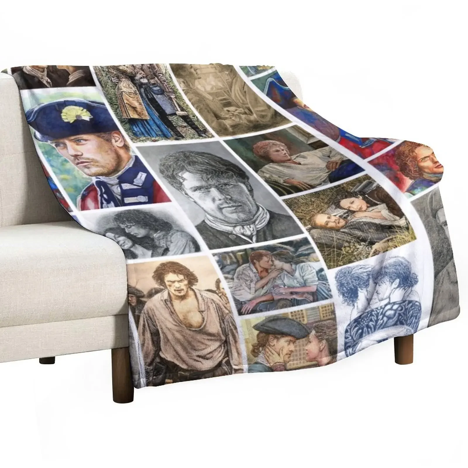 Outlander collage of artwork Throw Blanket Plaid on the sofa Decorative Throw Blanket Shaggy Blanket