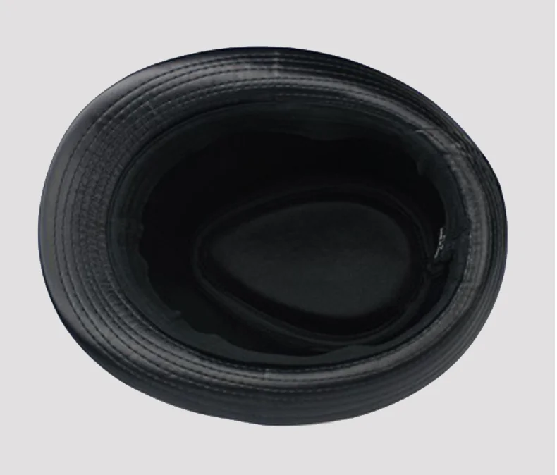 Mann hochwertiges echtes Leder Jazz Fedora Gentleman Kuhhaut kurze Krempe schwarz/braun Schaffell angepasste Zylinder männlich zeigt – Detail 7