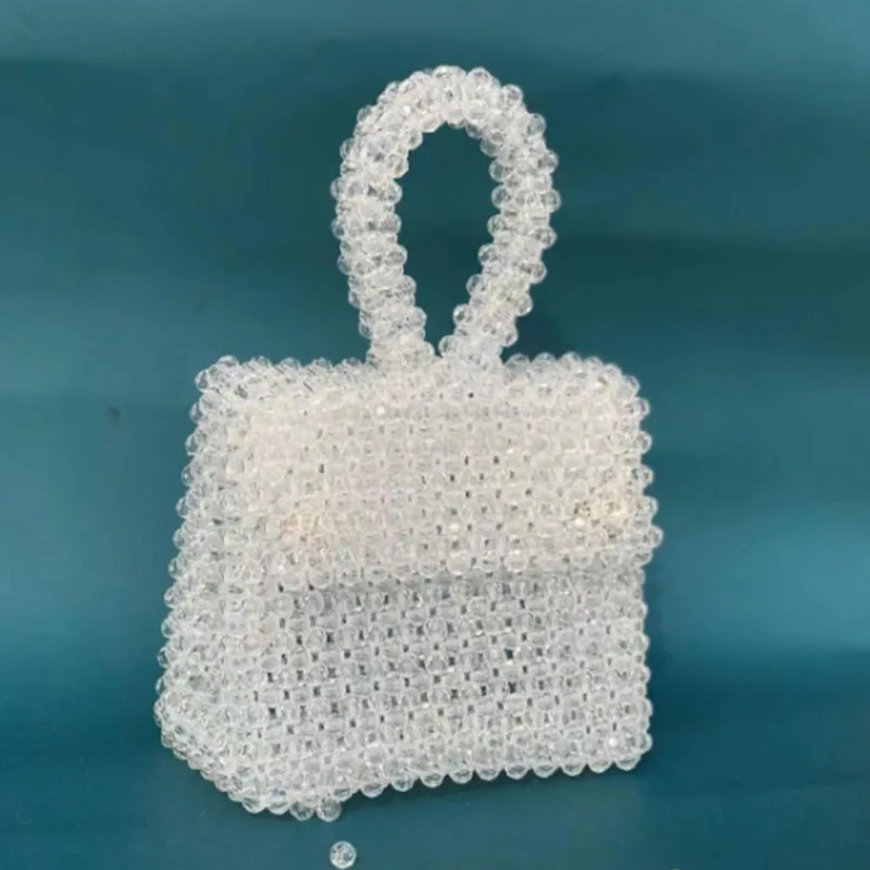 

Customizable 2023 Women's Simple Transparent Solid Color Acrylic Handbag Fashion Retro Hand Woven Beaded Bag Party Banquet Bolsa