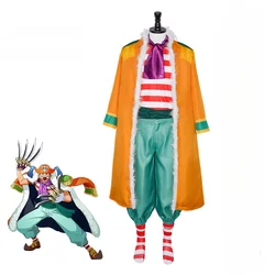 Anime Buggy Cosplay Yellow Outfit Striped T-shirt Green Pants Full Set Fancy Uniform for Man Party Carnival Halloween