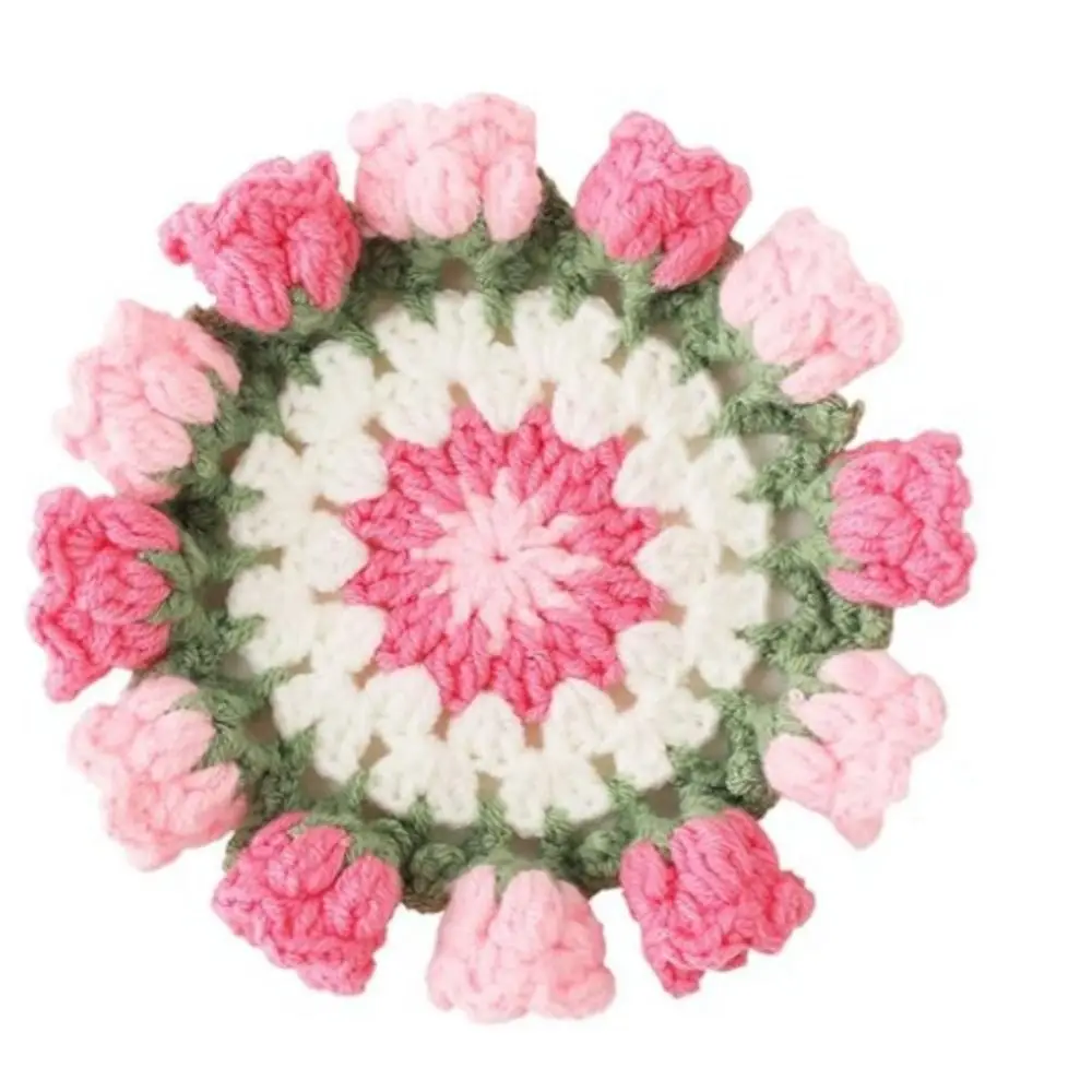 Handwoven Flower Bouquet Coasters Heat Resistant Washable Rose Placemat Cute Flower Pot Coffee Table Cupmat Office Decor