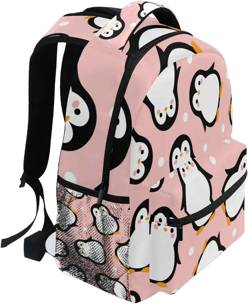 Cute Penguin Backpack for Boys Girls Kids Cartoon Pink Sea Animals Dots Student Bookbag School Bag Travel Daypack Shoulder Bag