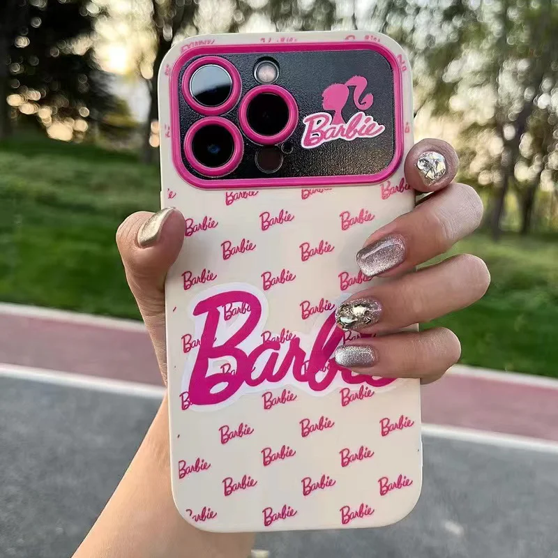 Cute INS Barbie Silicone Phone Case For iPhone 11 12 13 14 15 Pro Max Plus Luxury Colorful Candy Large Window Shockproof Cover