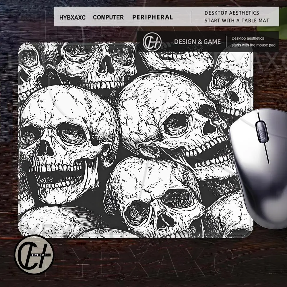 Gothic Dark Skull Pattern Mouse Pad Multiple sizes Large Square PC Office Game Table Mat Black and White Skeleton Horror Deskmat